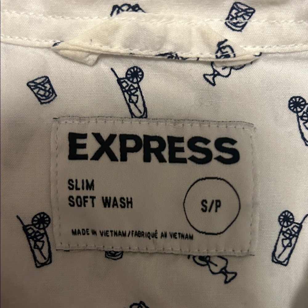 Express Cream Patterned Button Down Shirt - Picture 2 of 8